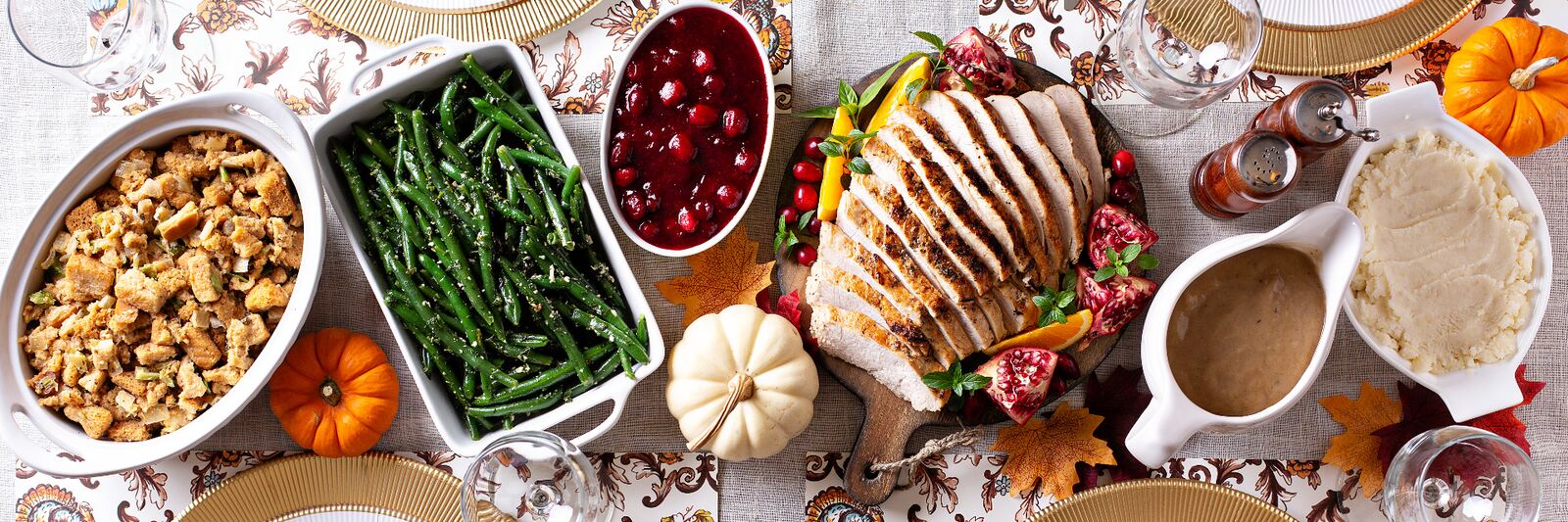 Herb-roasted holiday turkey with rosemary and cranberries carved for holiday catering in Pleasanton and Dublin